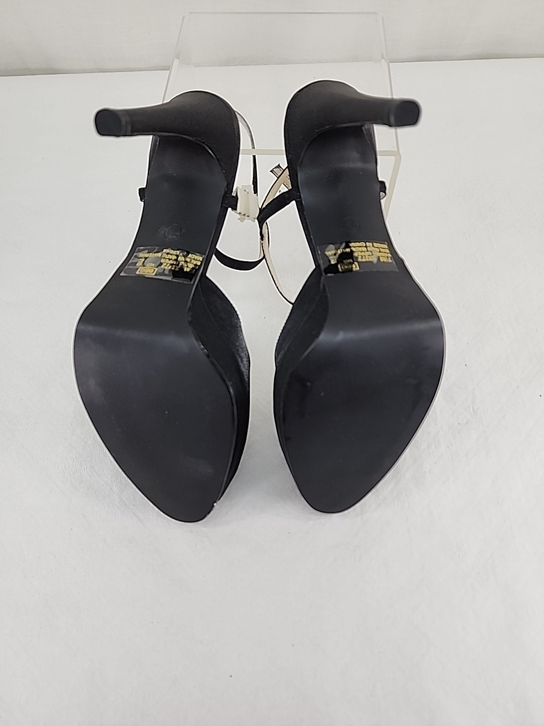 MAINFRAME Black Stiletto Heels 7.5 Shoes Ankle Strap Peep Toe 4.5″ Vintage Y2K