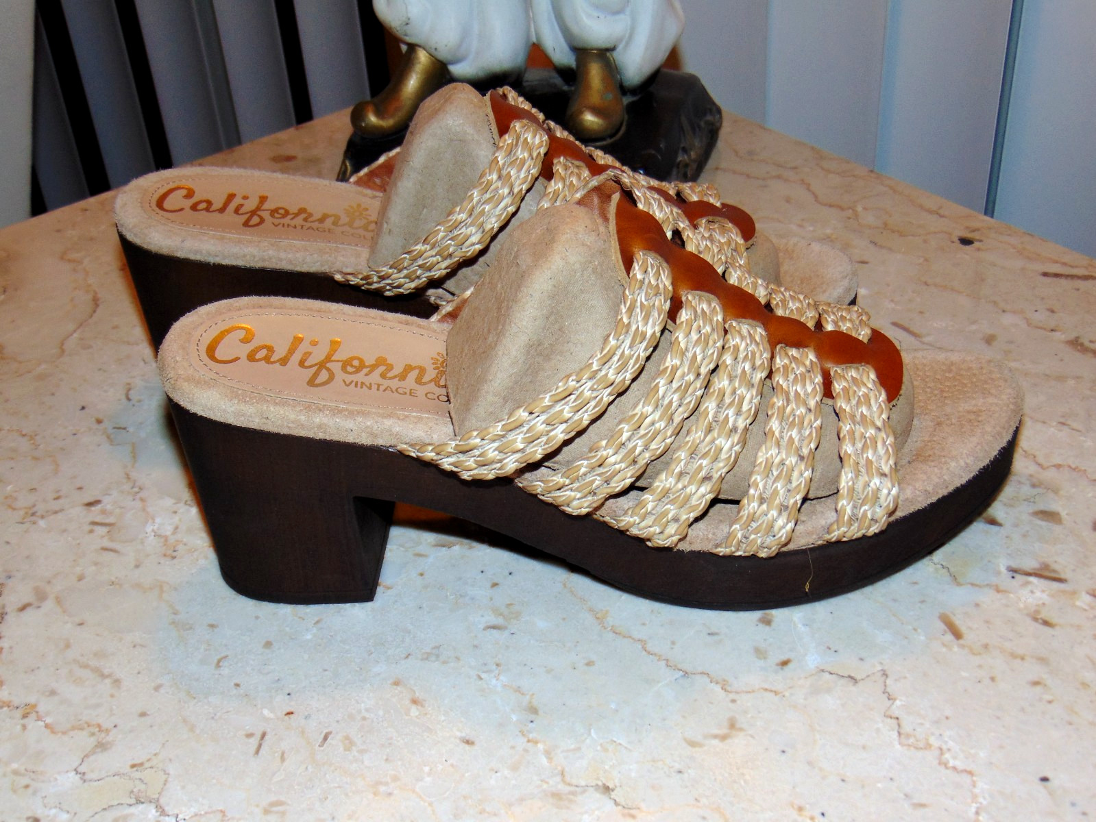 CALIFORNIANS Vintage Collection Beige Womens Strappy Mules Heels Sandals Slides