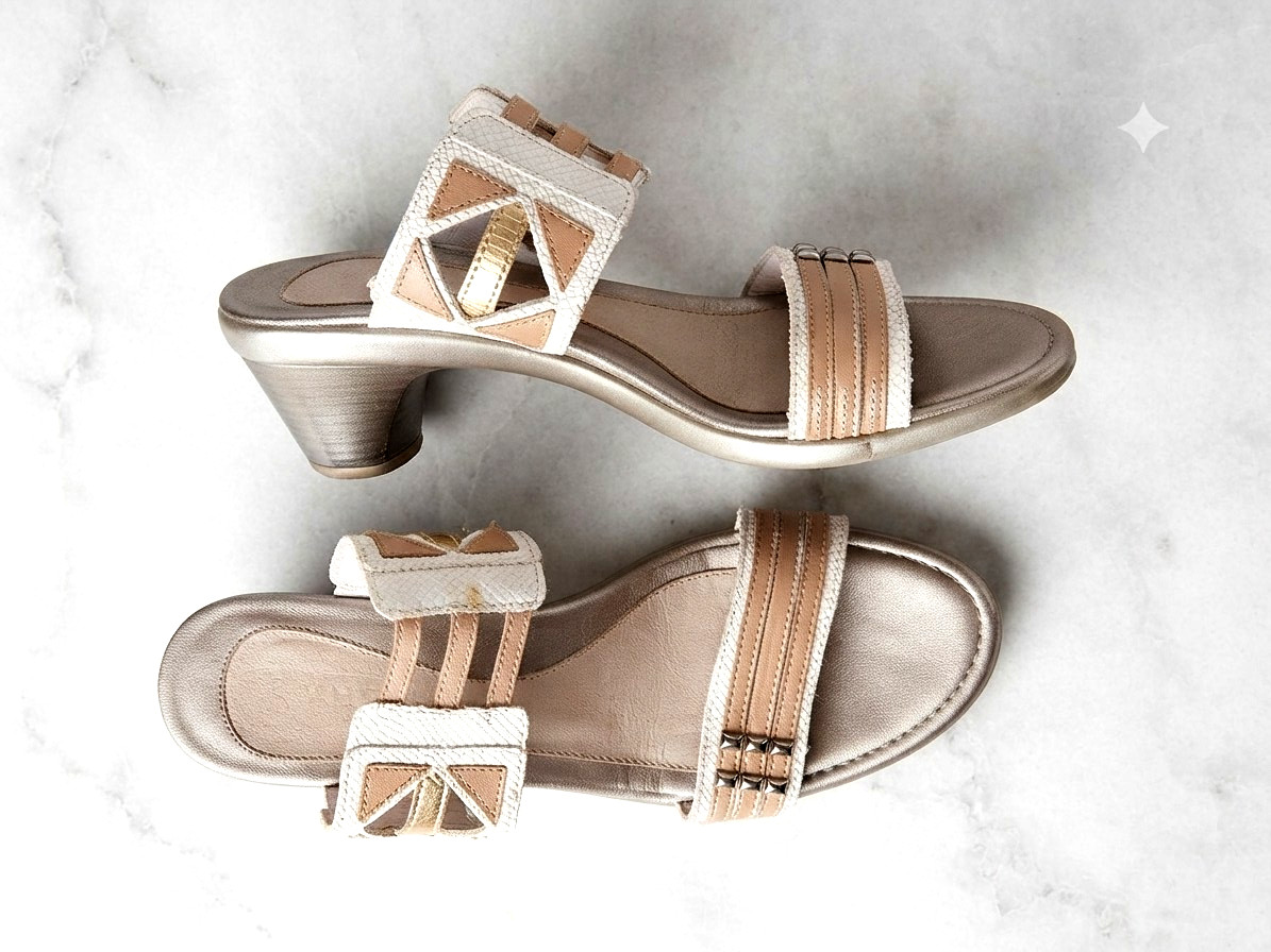 Naot Afrodita Heeled Leather Sandals Size EUR 38, US 7.5 White Gold