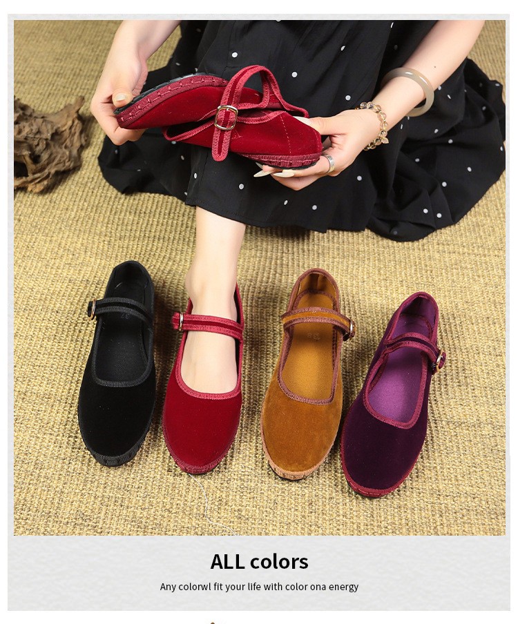 Women’s Velvet Mary Jane Flats Traditional Chinese Comfort Casual Daily Shoes