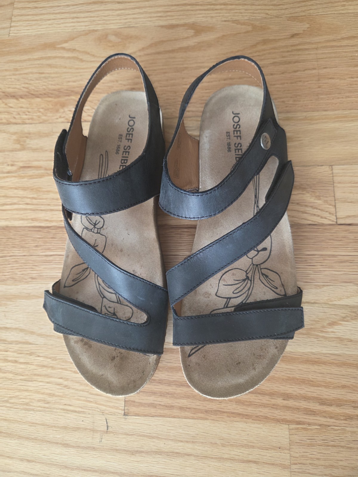 JOSEF SEIBEL TONGA 25 WOMEN WEDGE SANDALS SIZE 11US /42 EU BLACK LEATHER SHOES