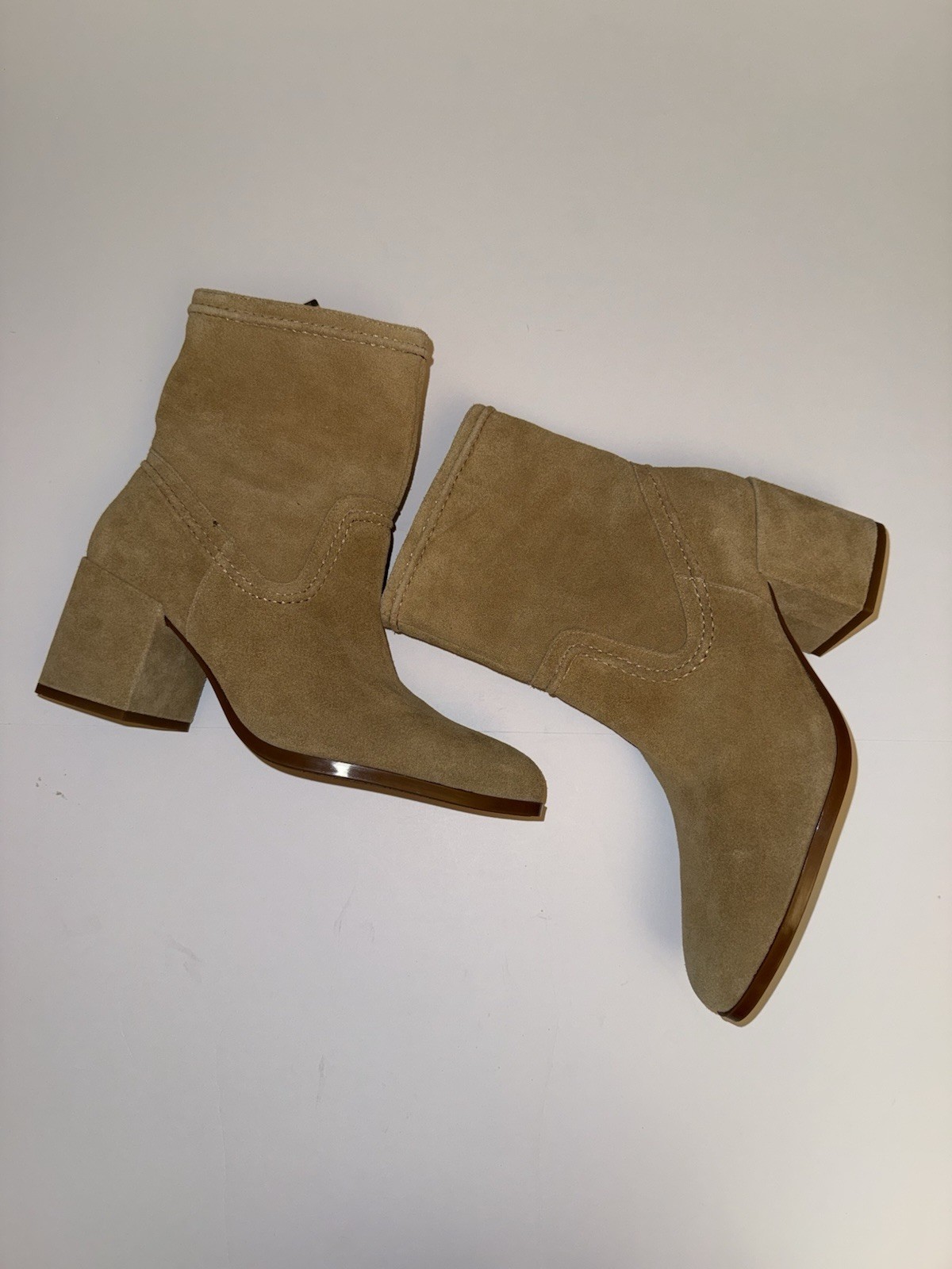 Vince Camuto Women Ankle Boots 11 Suede Pailey Tan Block Zip Scotchguard NEW