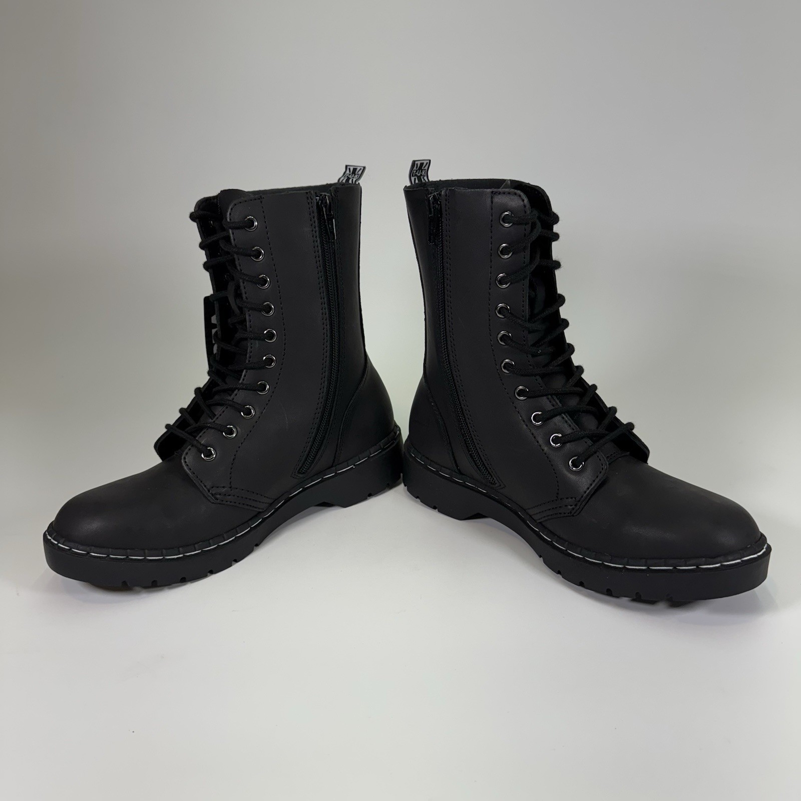 TUK Black Vegan Leather 10 Eye Gibson Boot sz Men 6 Women 8 Combat New!