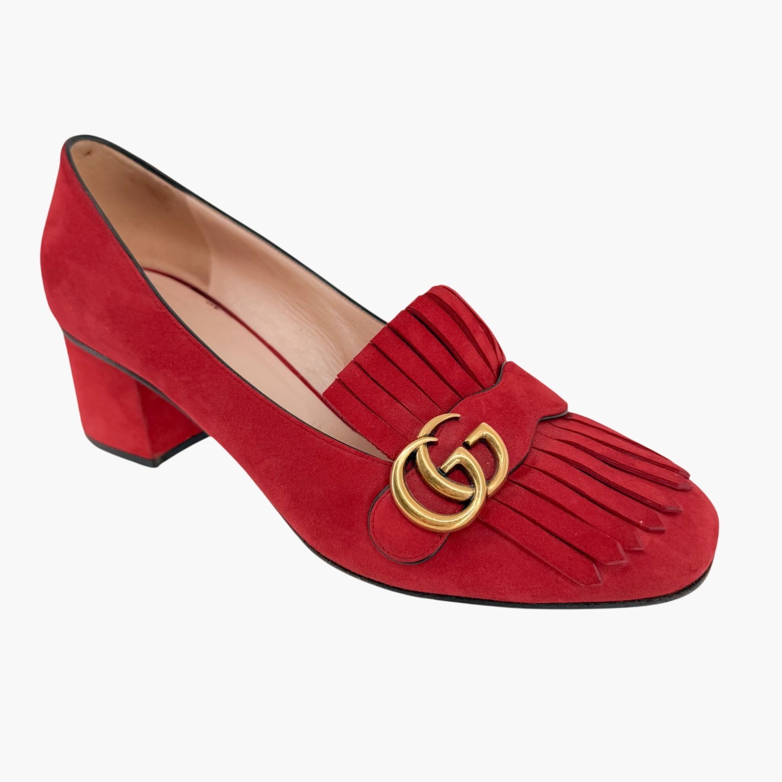 Gucci GG Marmont Fringe Loafer Pumps Heels Red Suede Size 41.5 US 11.5 Women’s