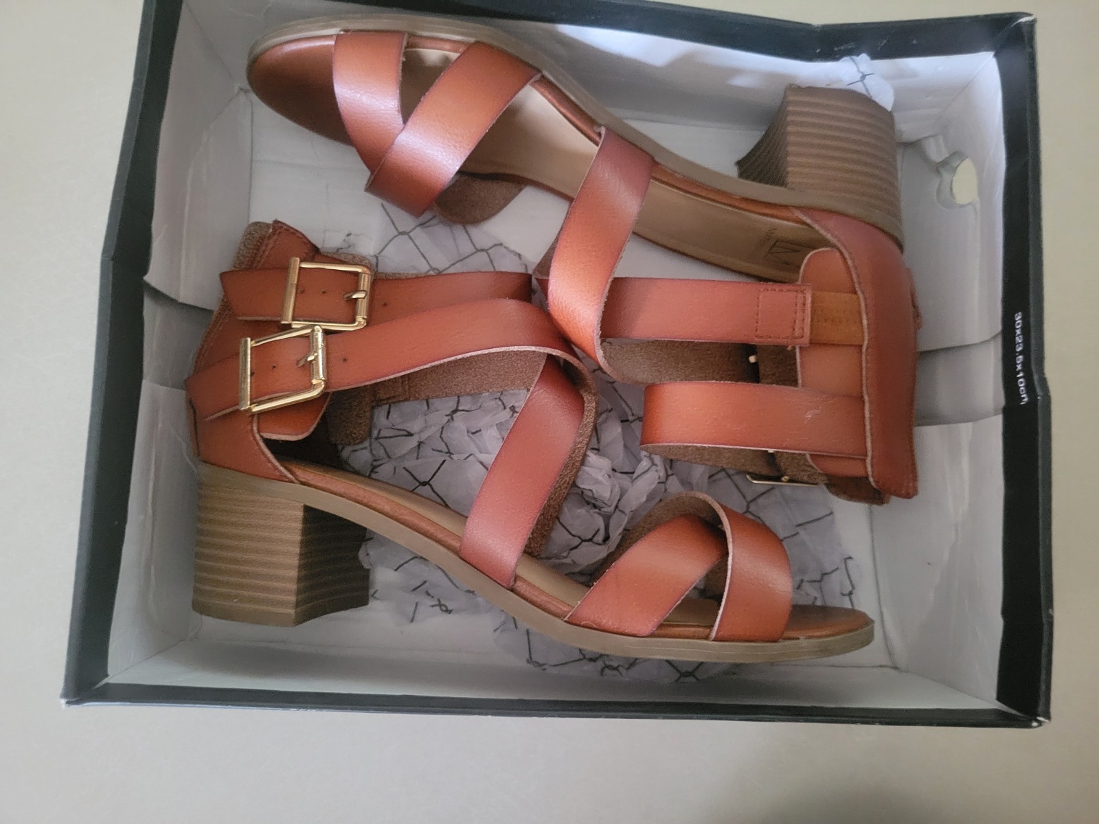 Material Girl Danee Strappy Block Heel Sandals Cognac