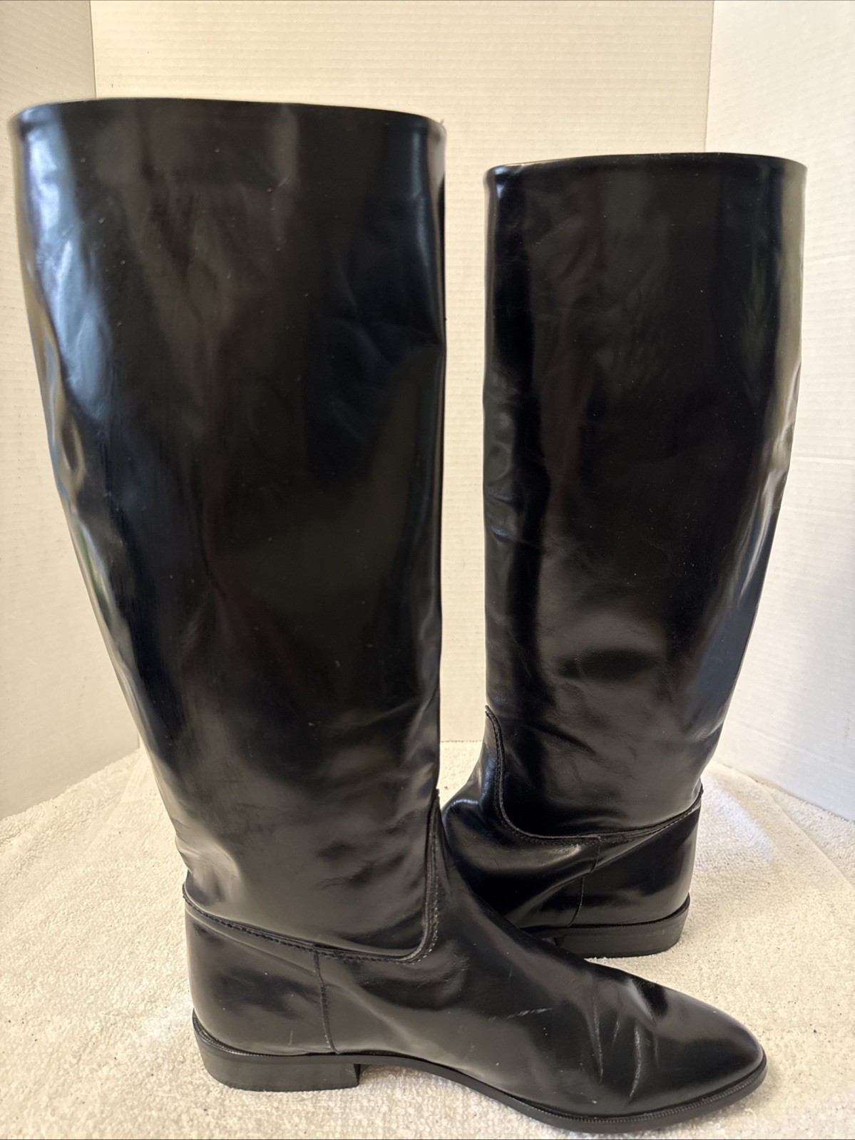 Charles David Womens Tall Metallic Black Leather Boots Tie Detail Sz 8.5AA Italy