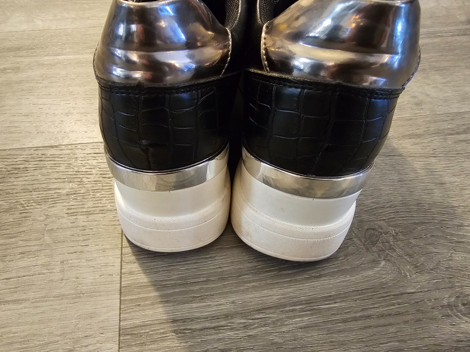 Ninety Union Womens Ultra Black Silver Sparkle Wedge Shoes Size 10 Side Zipper
