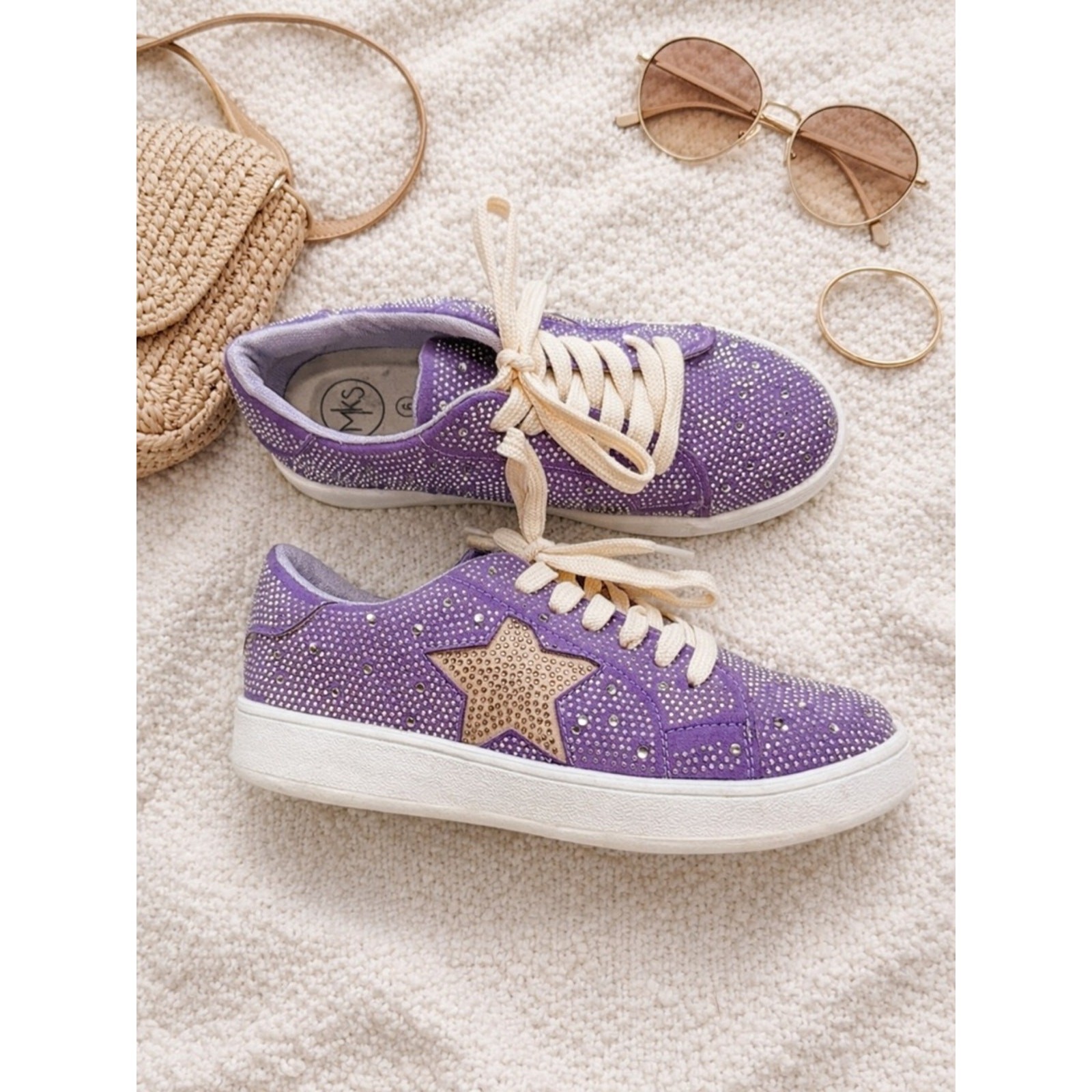 MKS Purple Rhinestone Star Sneakers with Gold Star