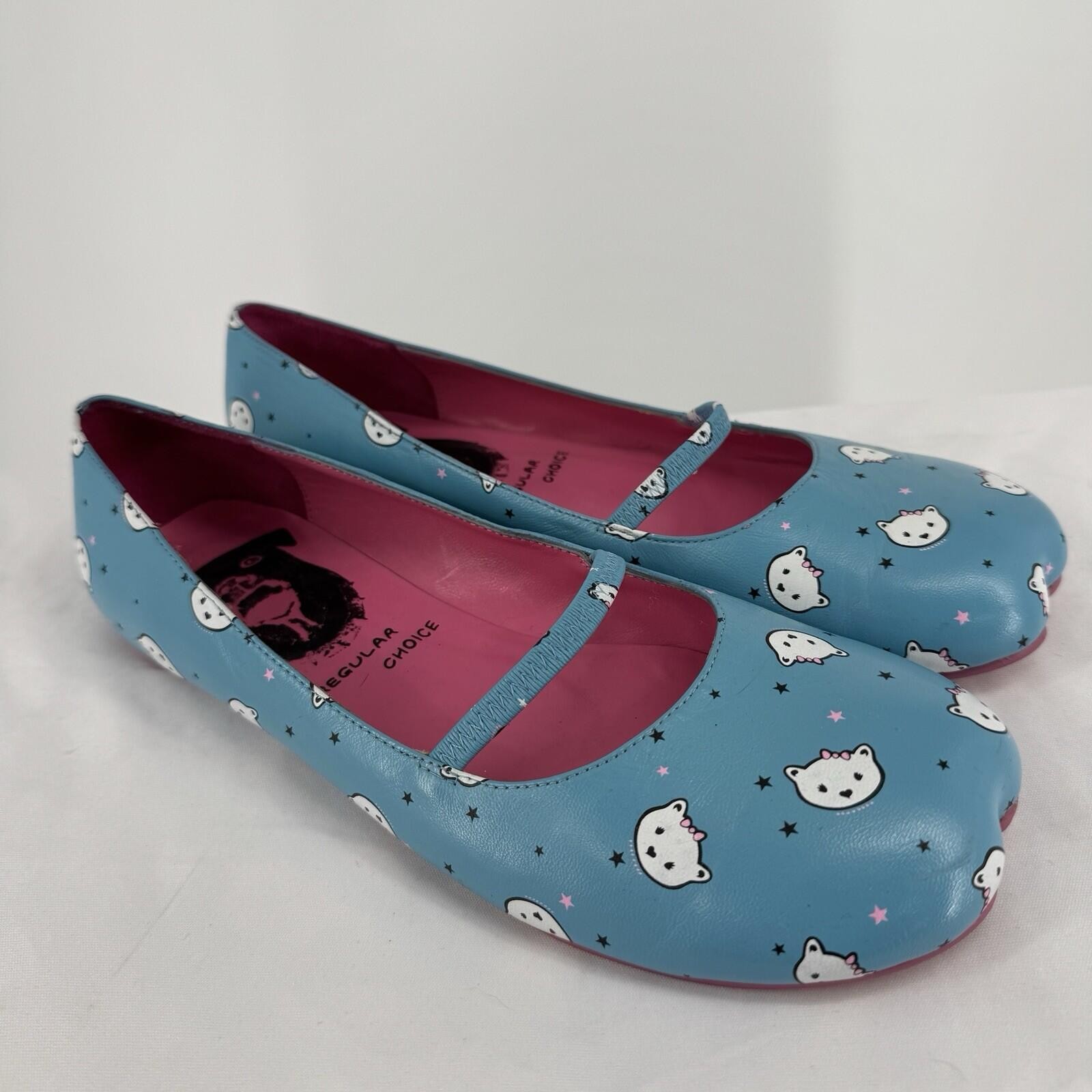 Irregular Choice shoes womens 10 blue cat bear mary jane slip on coquette twee