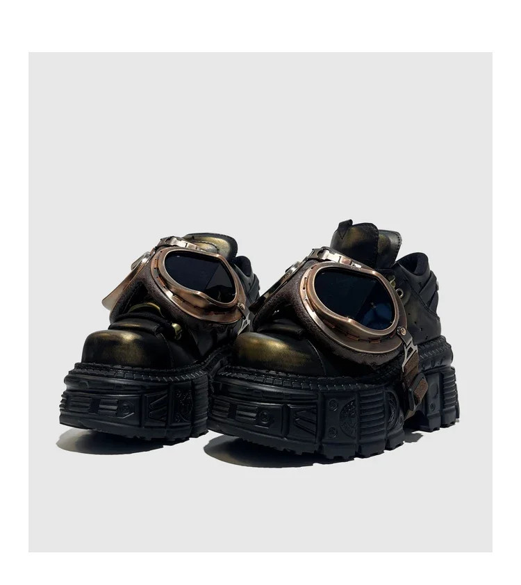 Punk Motorcycle Shoes Metal Rivet Pumps Street Rock Womens Platform Short Boots