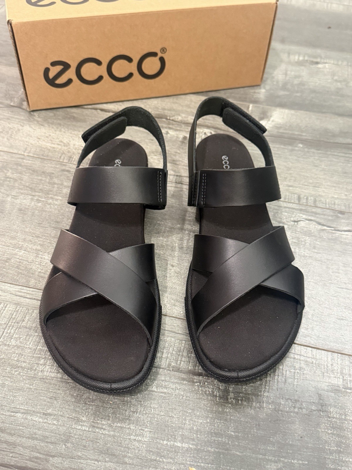 ECCO Samara NWB Black Leather Comfort Sandals Women’s US 10-10.5 EU 41