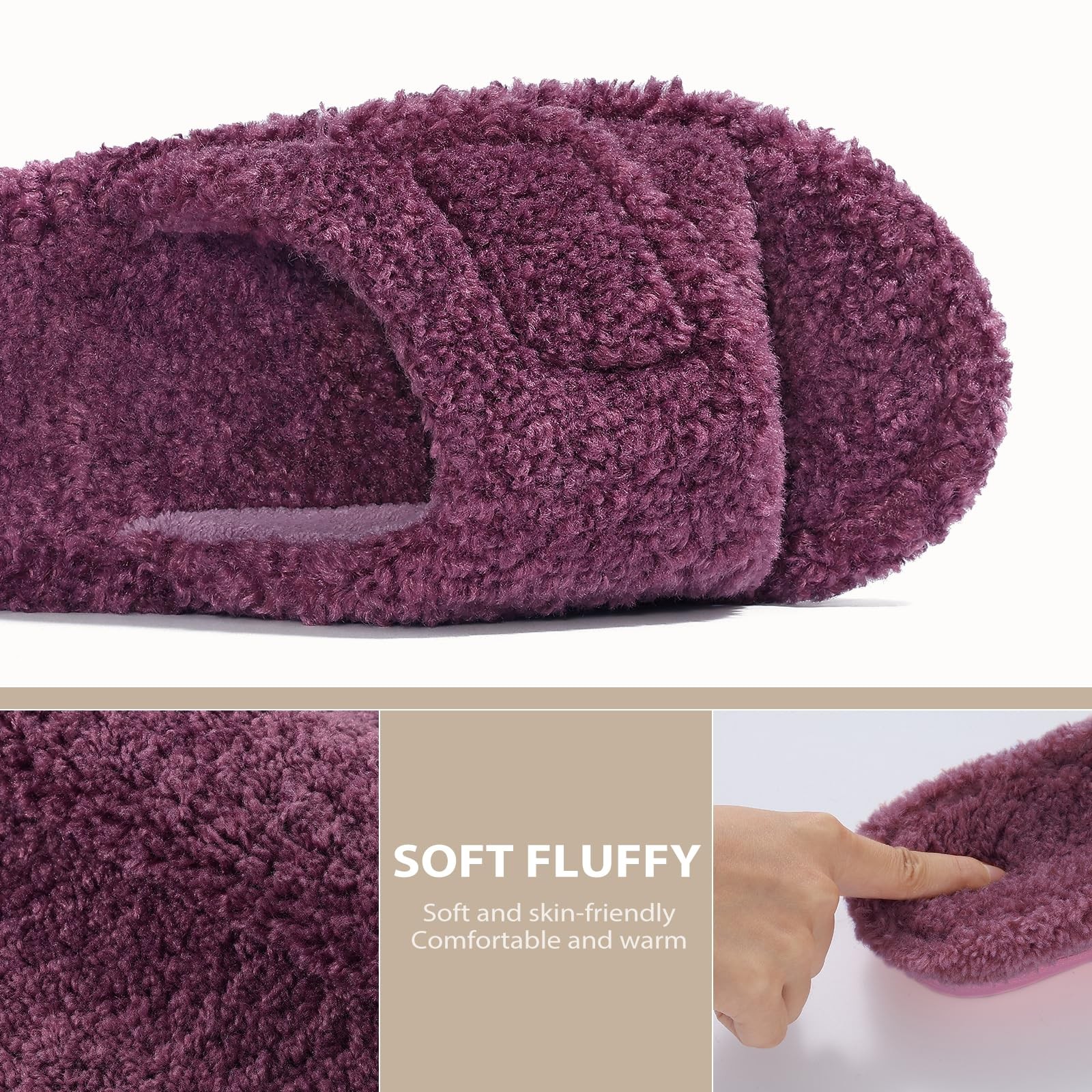 Litfun Womens Fuzzy Arch Support Slippers 5.5-6 Women/4-4.5 Men, Purple Nubby