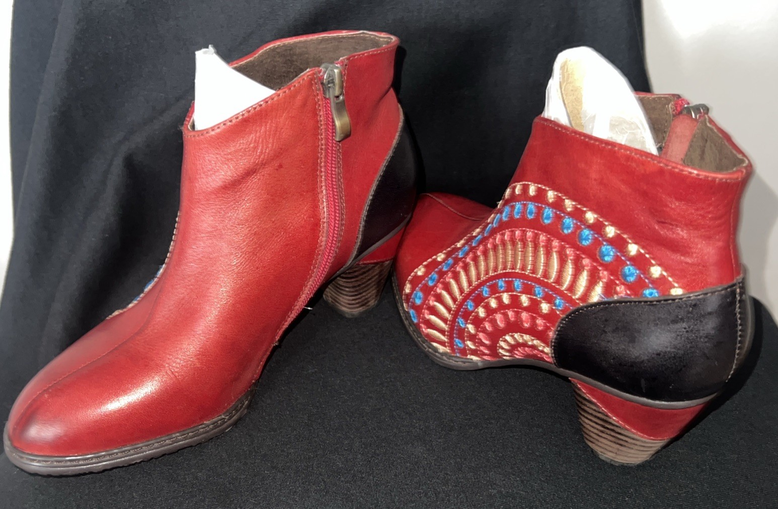 Spring Step L’artiste Rhapsody Red Multicolor Ankle Boots Sz 35 Artsy 4.5/5 US
