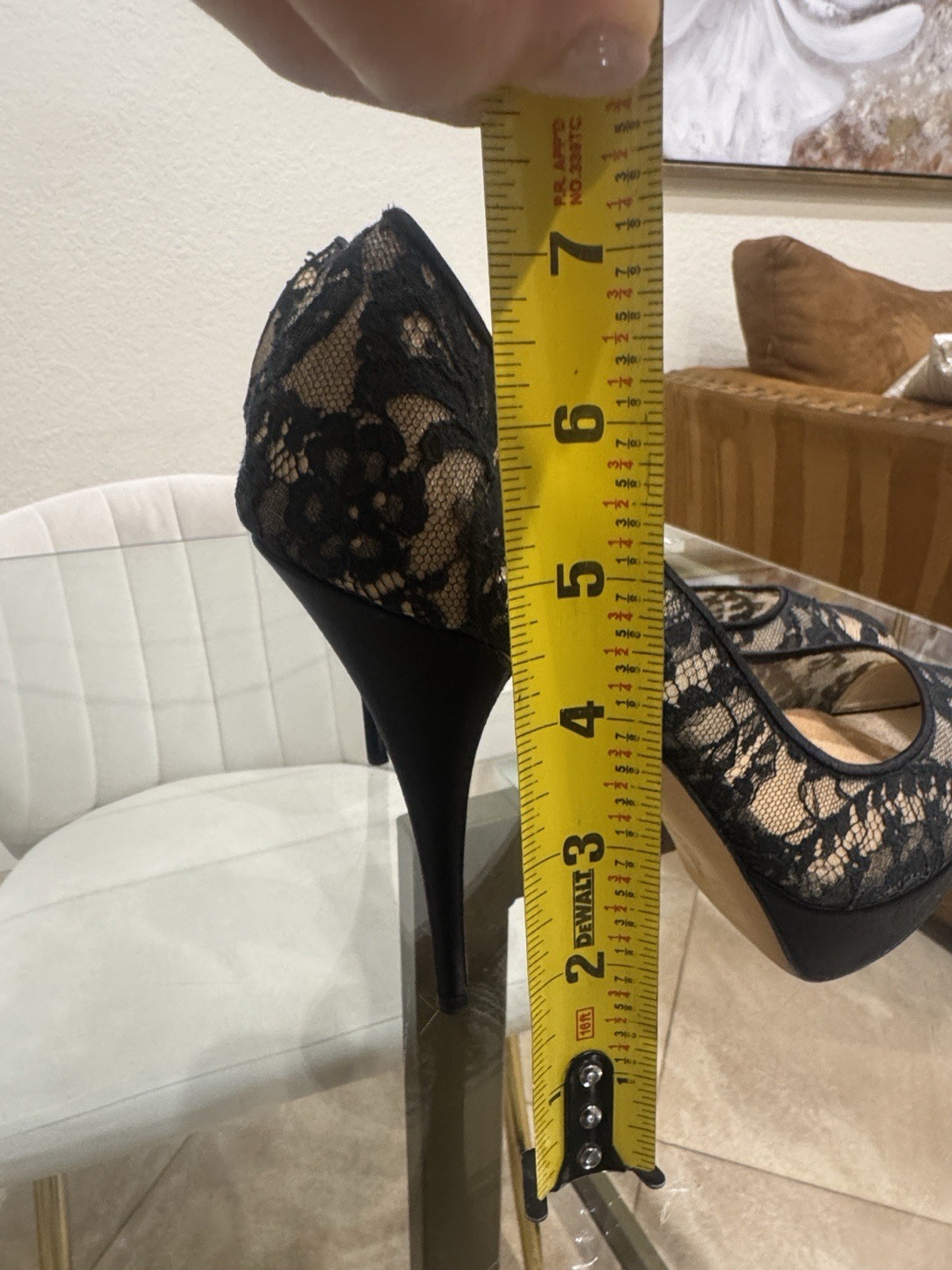 Oscar de La Renta Black Lace Pumps Platform With Sheer Overlay
