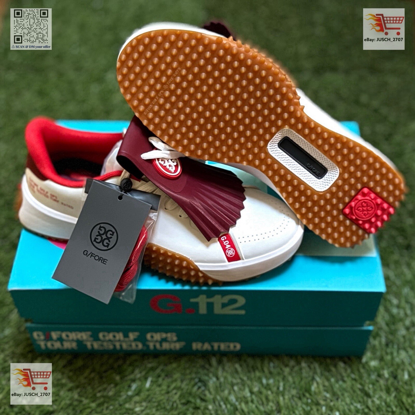 G/Fore Gfore G4 Fore Kiltie G.112 Golf Shoe Sneaker ⛳️ Ladies 8 ⛳️ White Red