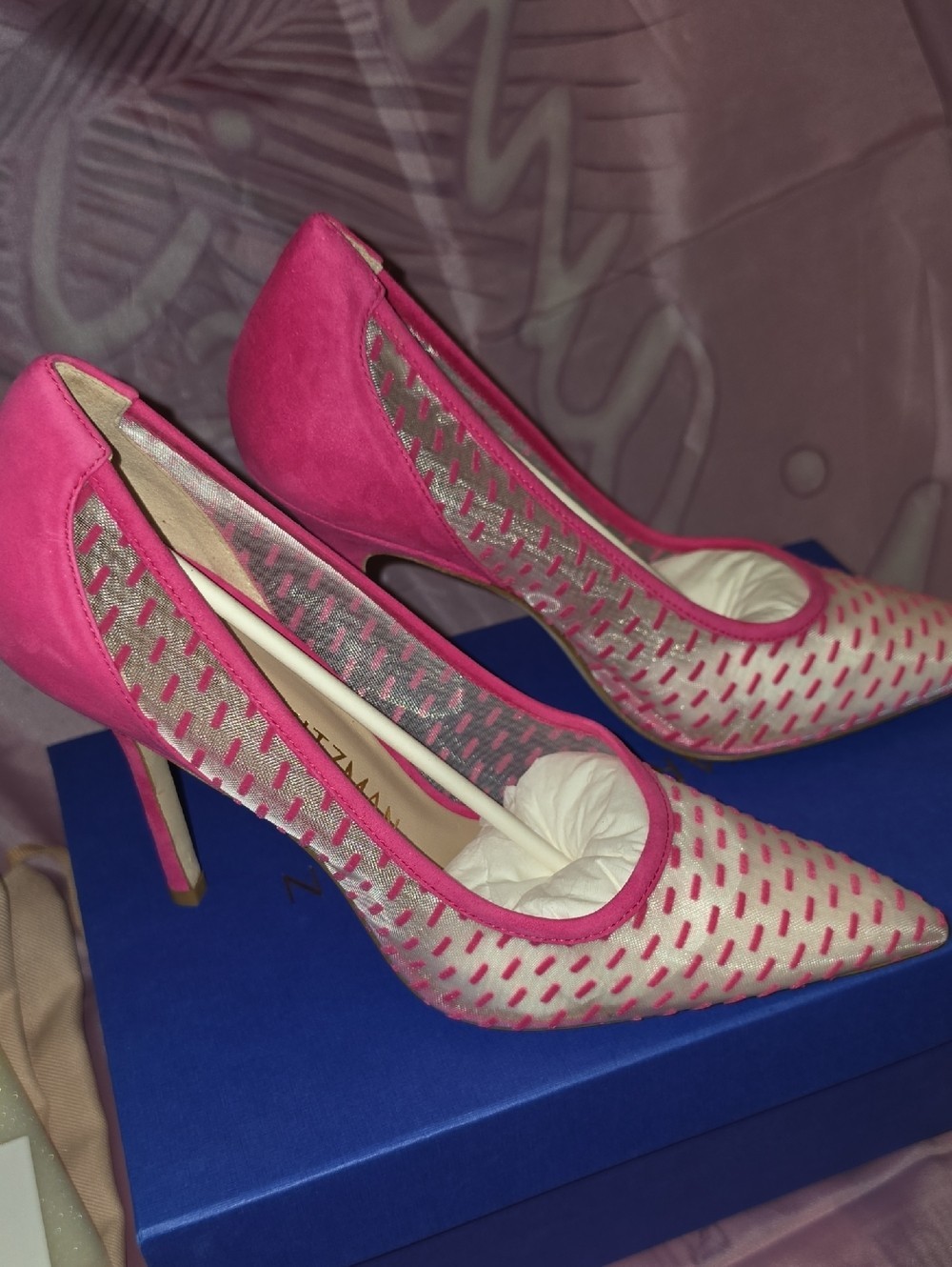 Stuart Weitzman Womens Tasha Pumps Heels Pink Dash Mesh Brand New in Box