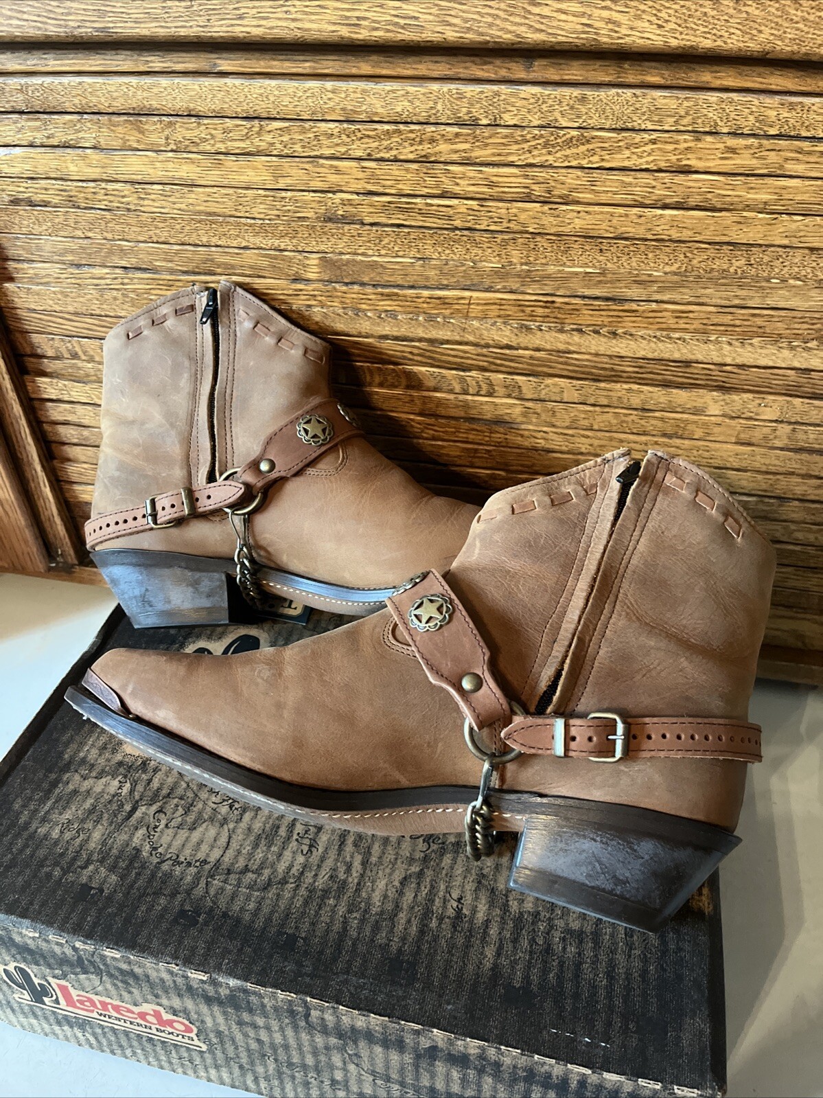 Laredo Womens Vintage Boots 10M L869 Copper Distressed 6” Side Zipper W/box EUC