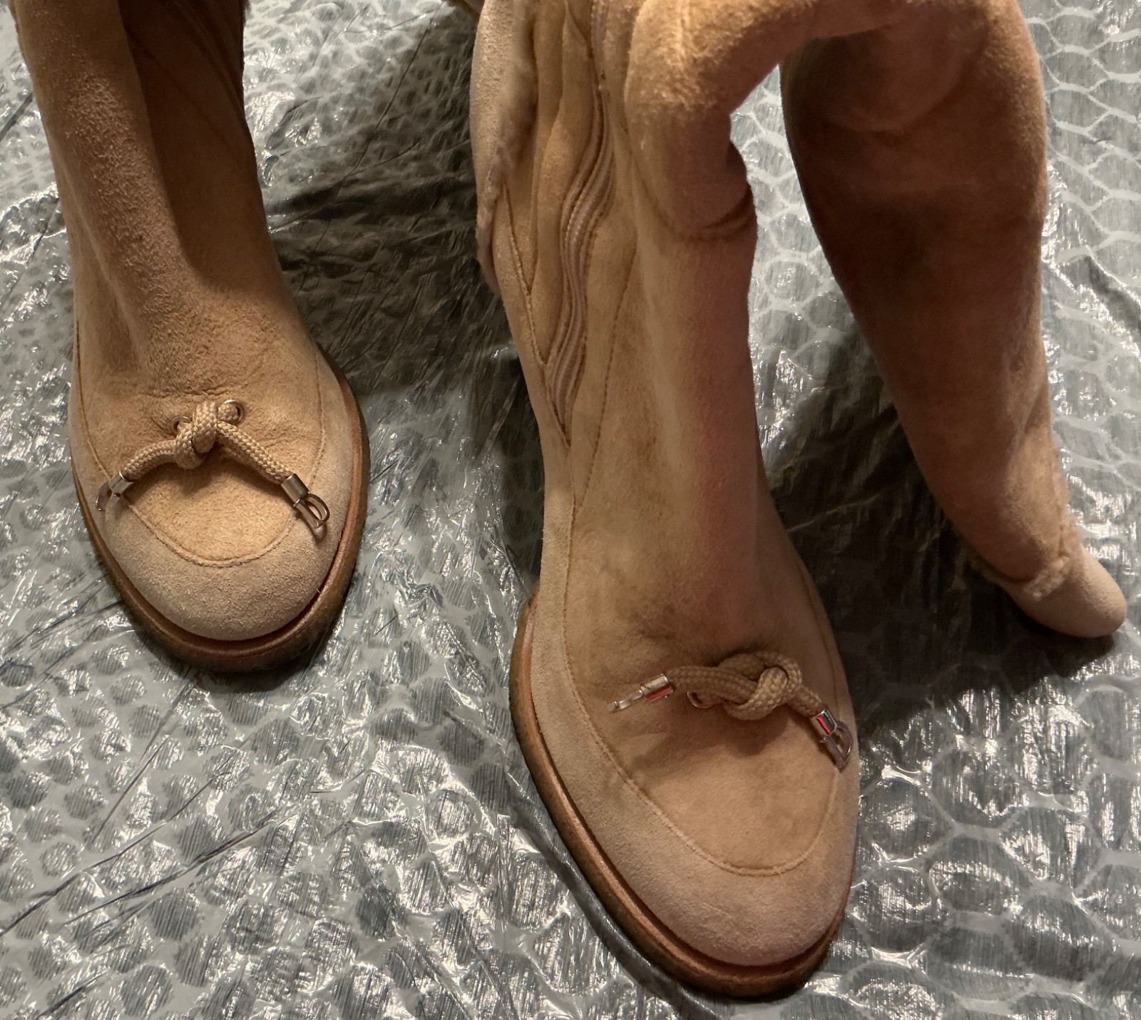 Christian Dior Beige Shearling Suede CD Logo Wedge Boots With Zipper Size 37,5