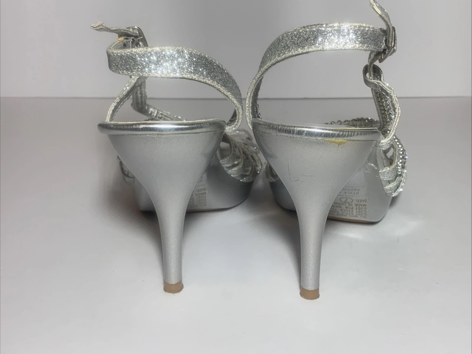 Stiletto Heels Wedding Prom Strappy Shoes Silver Glitter Rhinestone 7M
