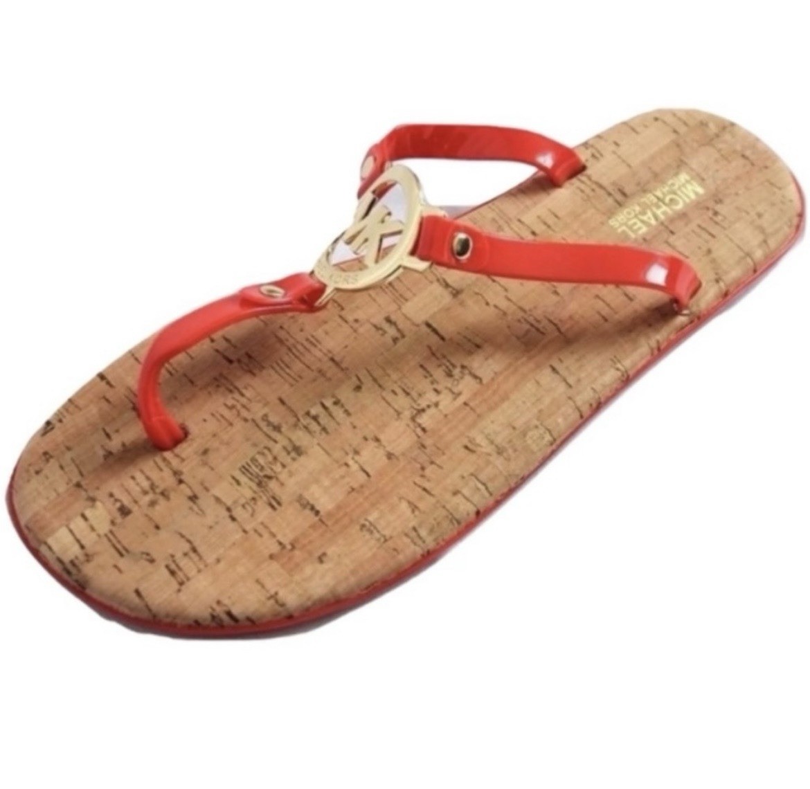 Michael Kors Orange Jelly Thong Sandals Cork Footbed Gold Logo Women’s 11