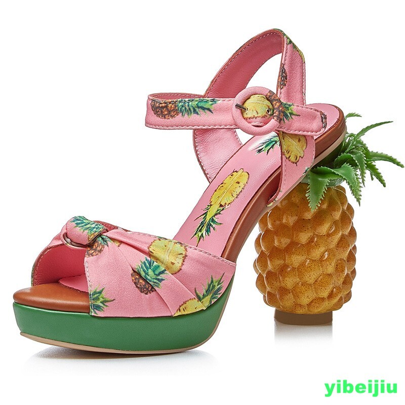 Women’s Sandals Print Pineapple High Heels Shoes Party Show Ball Gown Plus Size