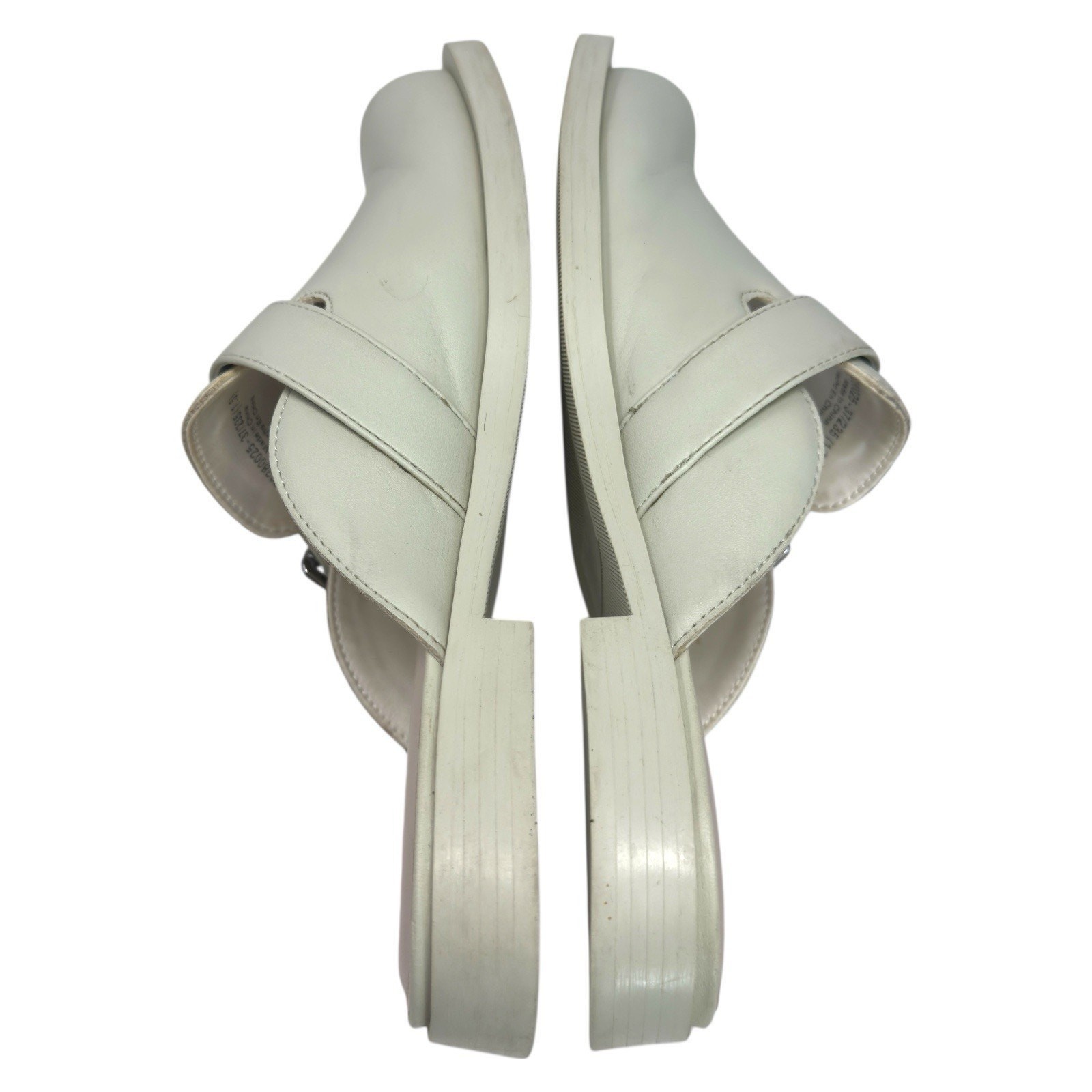 Charles & Keith Leather Mule Clogs Buckle Closed Toe W6 White Casual