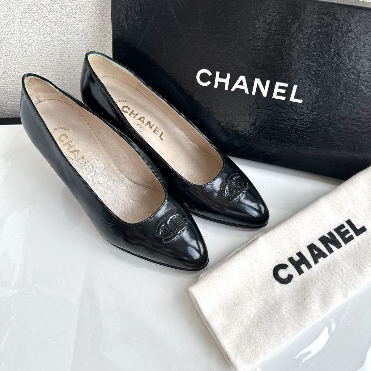 CHANEL Coco Mark High Heel Pumps Leather Black Women’s Size EU35.5/US5