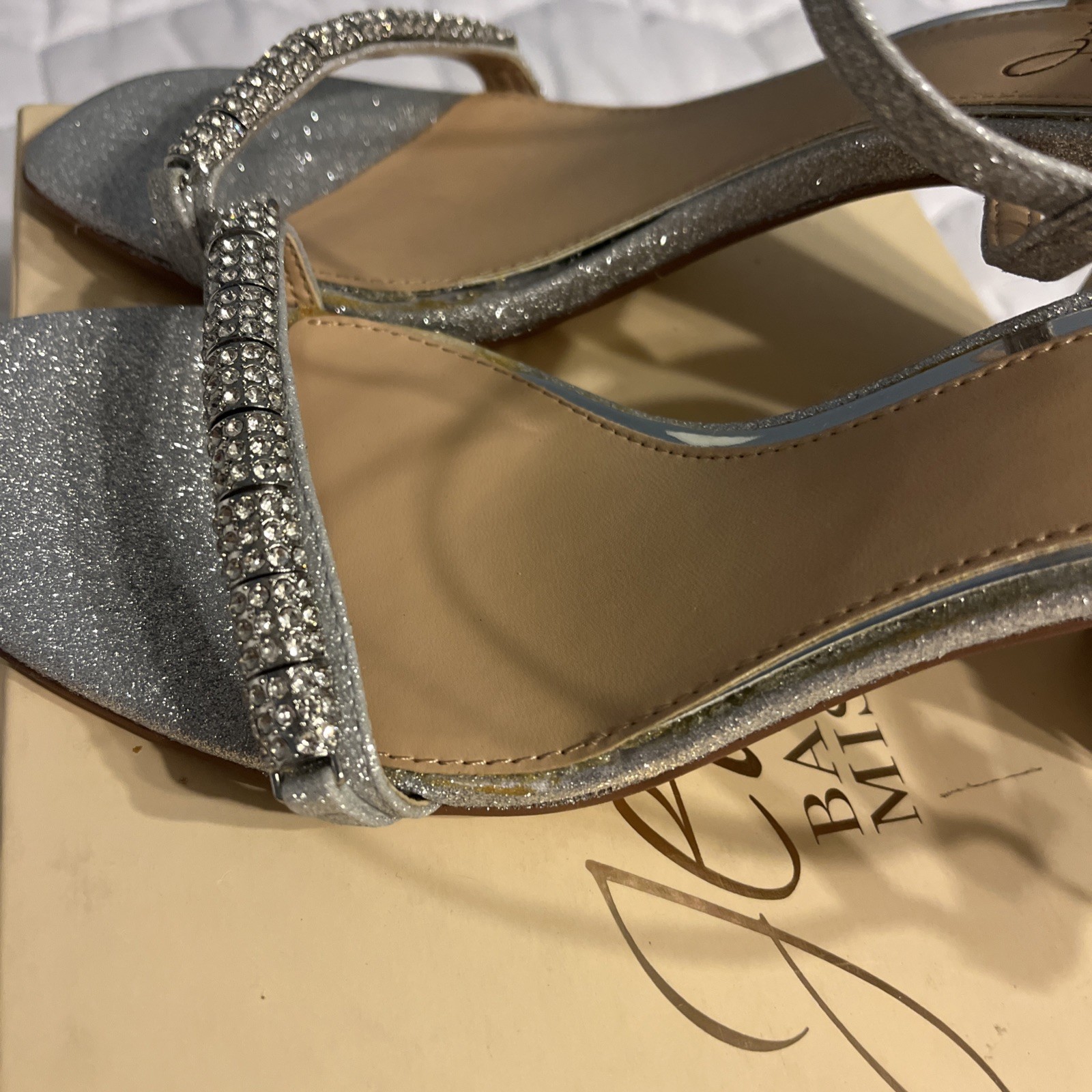 JEWEL BADGLEY MISCHKA Women’s Charlee Embellished Glitter Block Heel Sandals