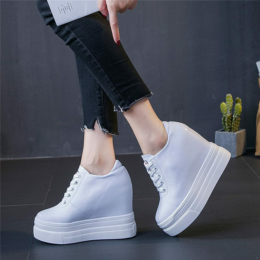 Casual Shoes Women Leather Platform Wedge Ankle Boots High Heel Fashion Sneakers