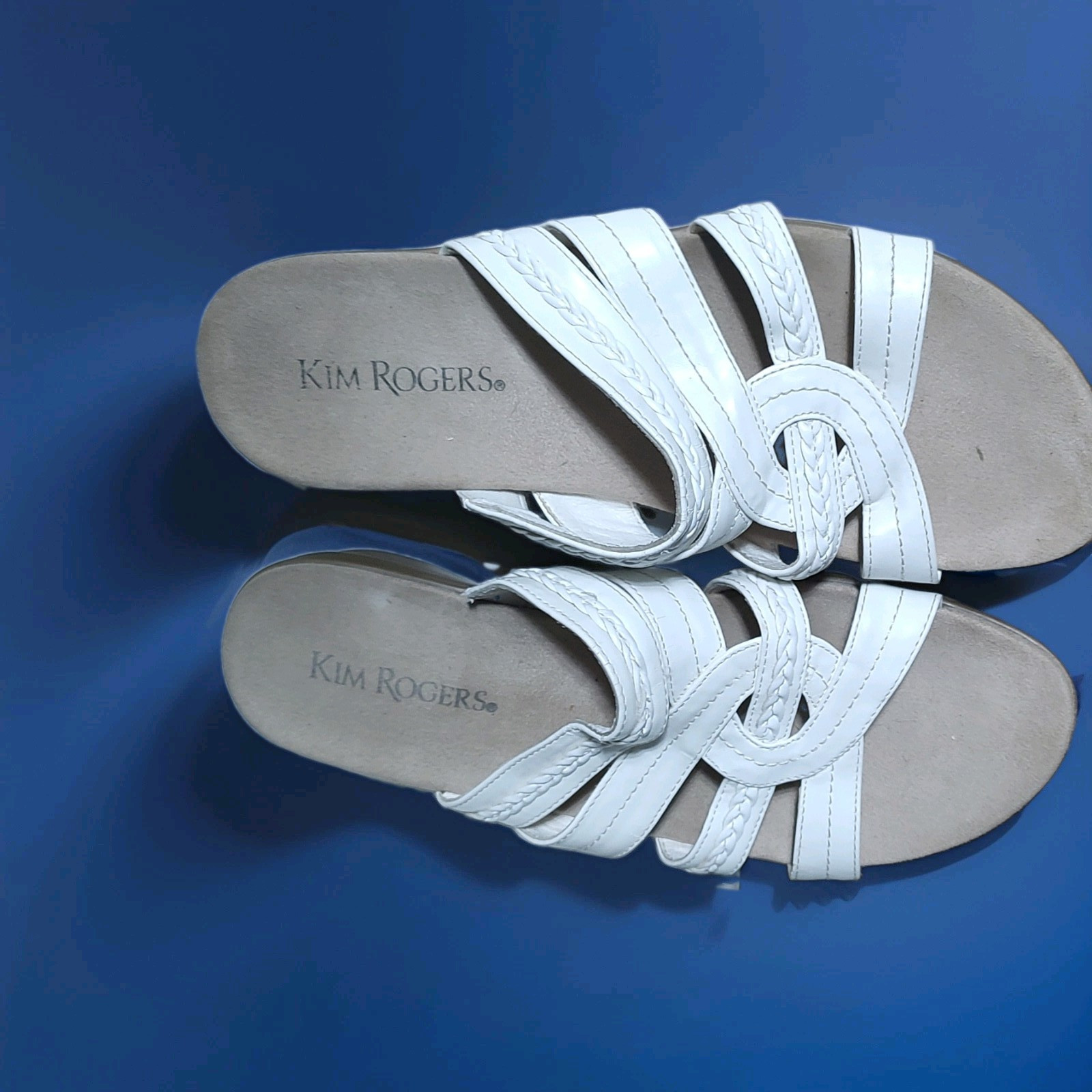 Kim Rogers Women’s White Flat Slip-On Braided Strappy Slide Sandals 7.5 M