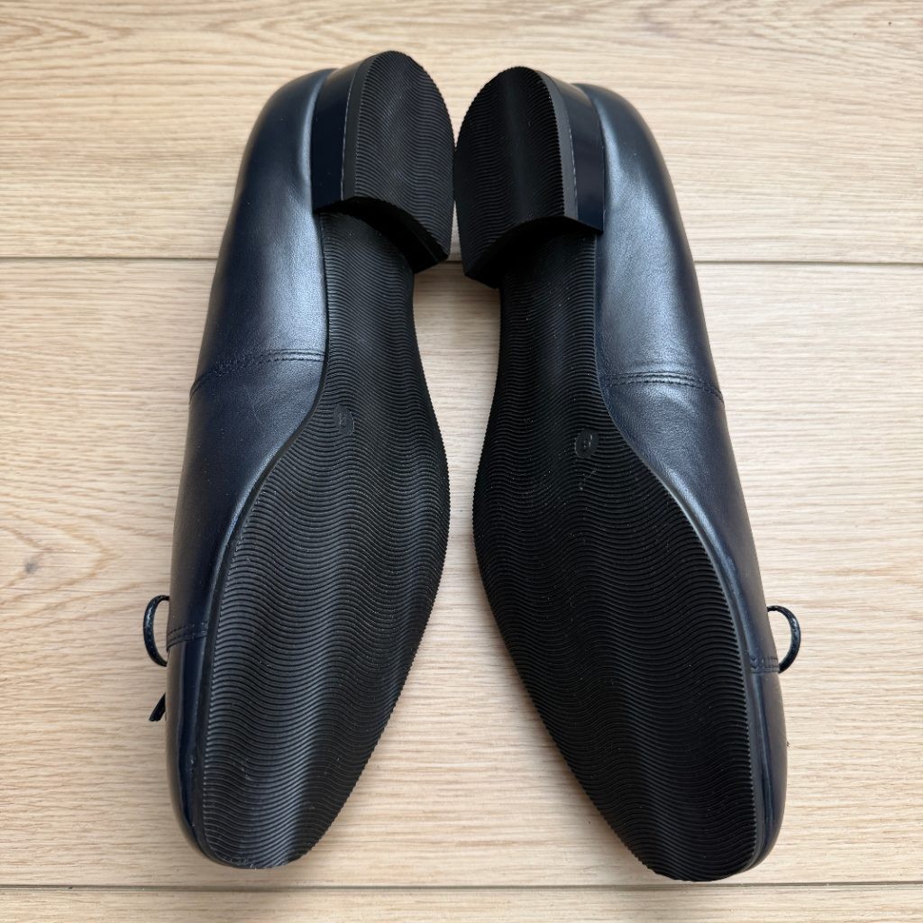 ARA Womens Ballet Flats Size 8 Navy Blue Leather Cap Toe Bow Slip-On Shoes