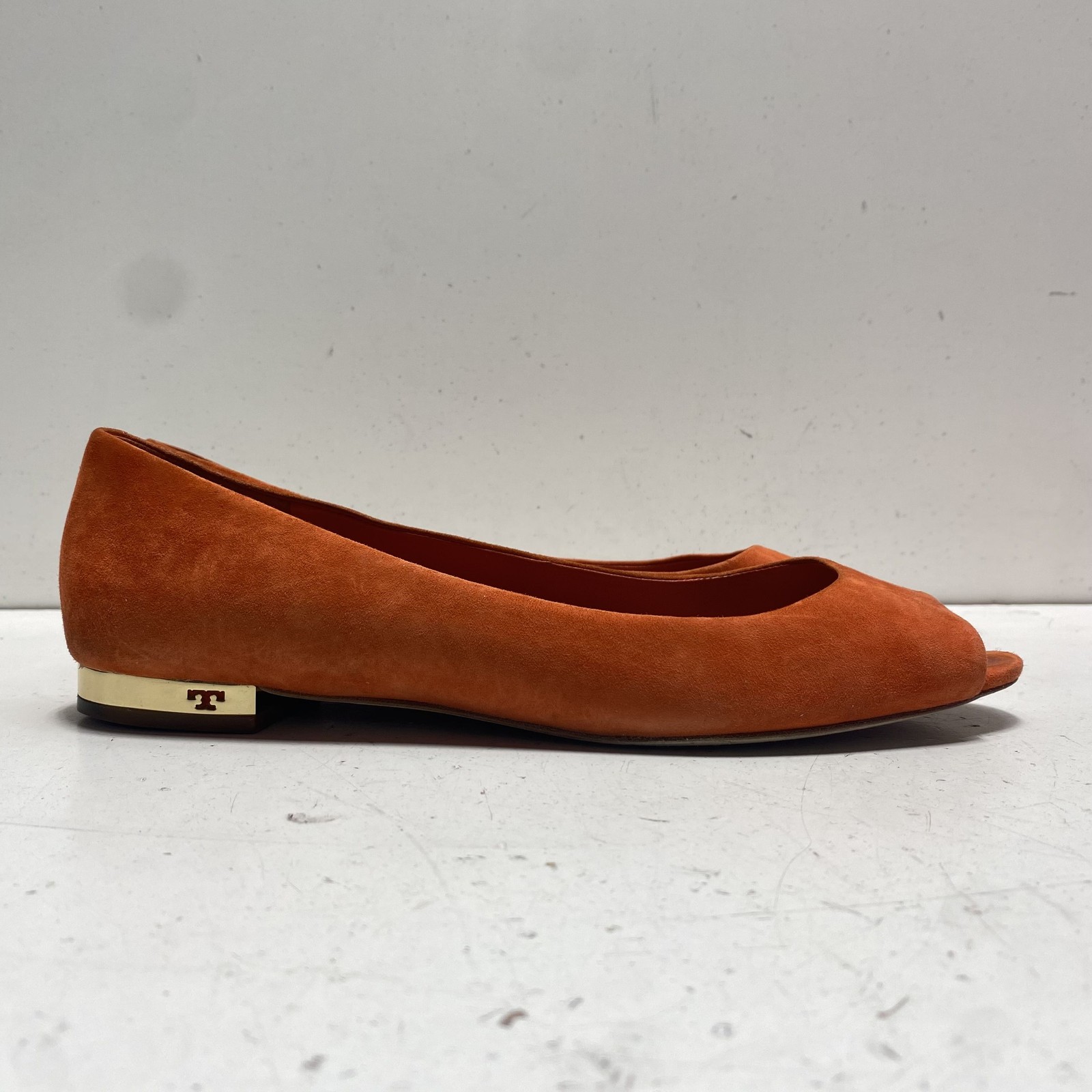 Tory Burch Sophie Orange Suede Peep Toe Flats Women’s Size 10M