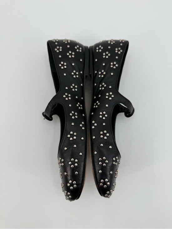 Larroude Blair Studded Black Leather Mary Jane Ballet Flats Womens Size 8.5