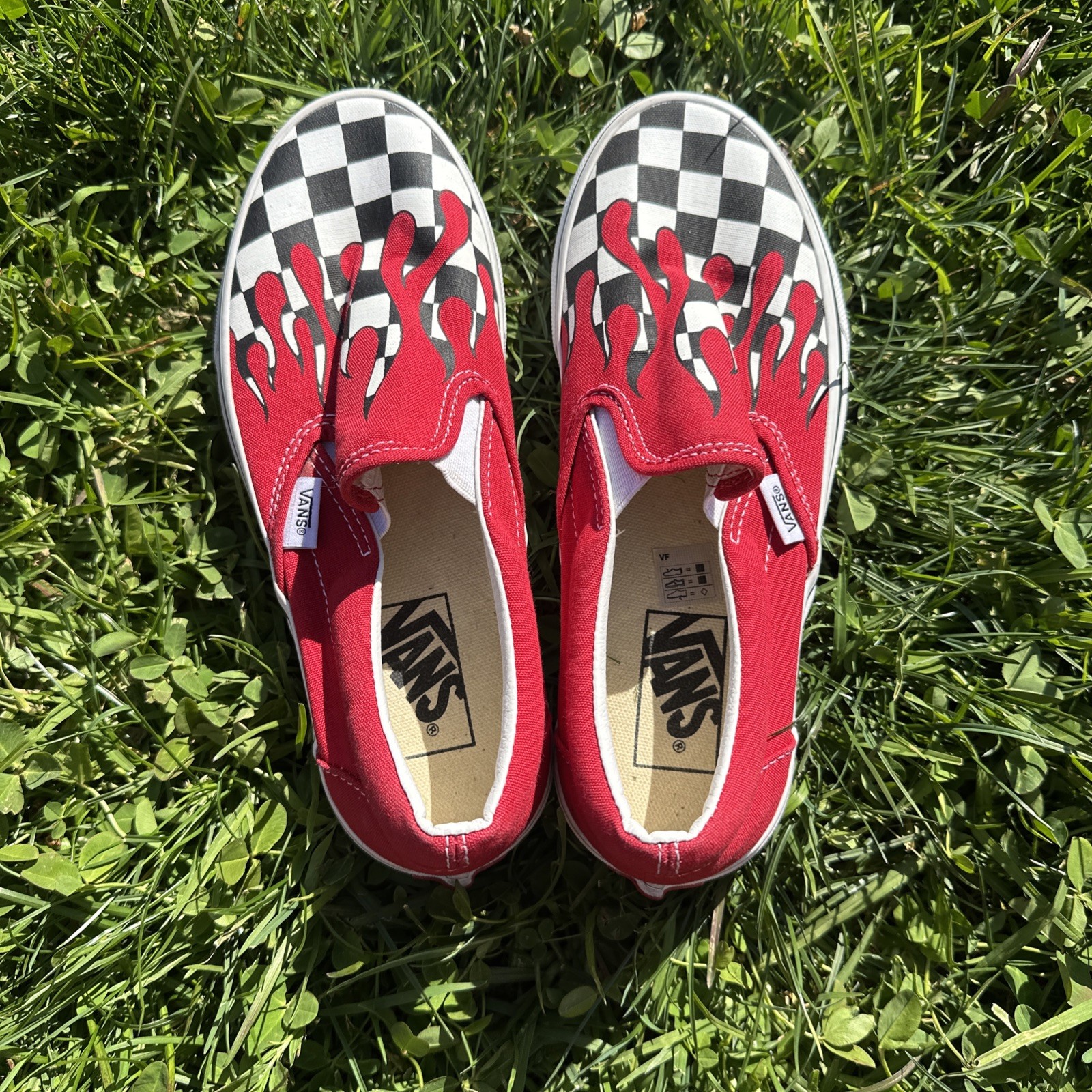 VANS Flame Checkerboard Shoes Adult Red Slip On Skate Sneaker Men 5 Women 6.5