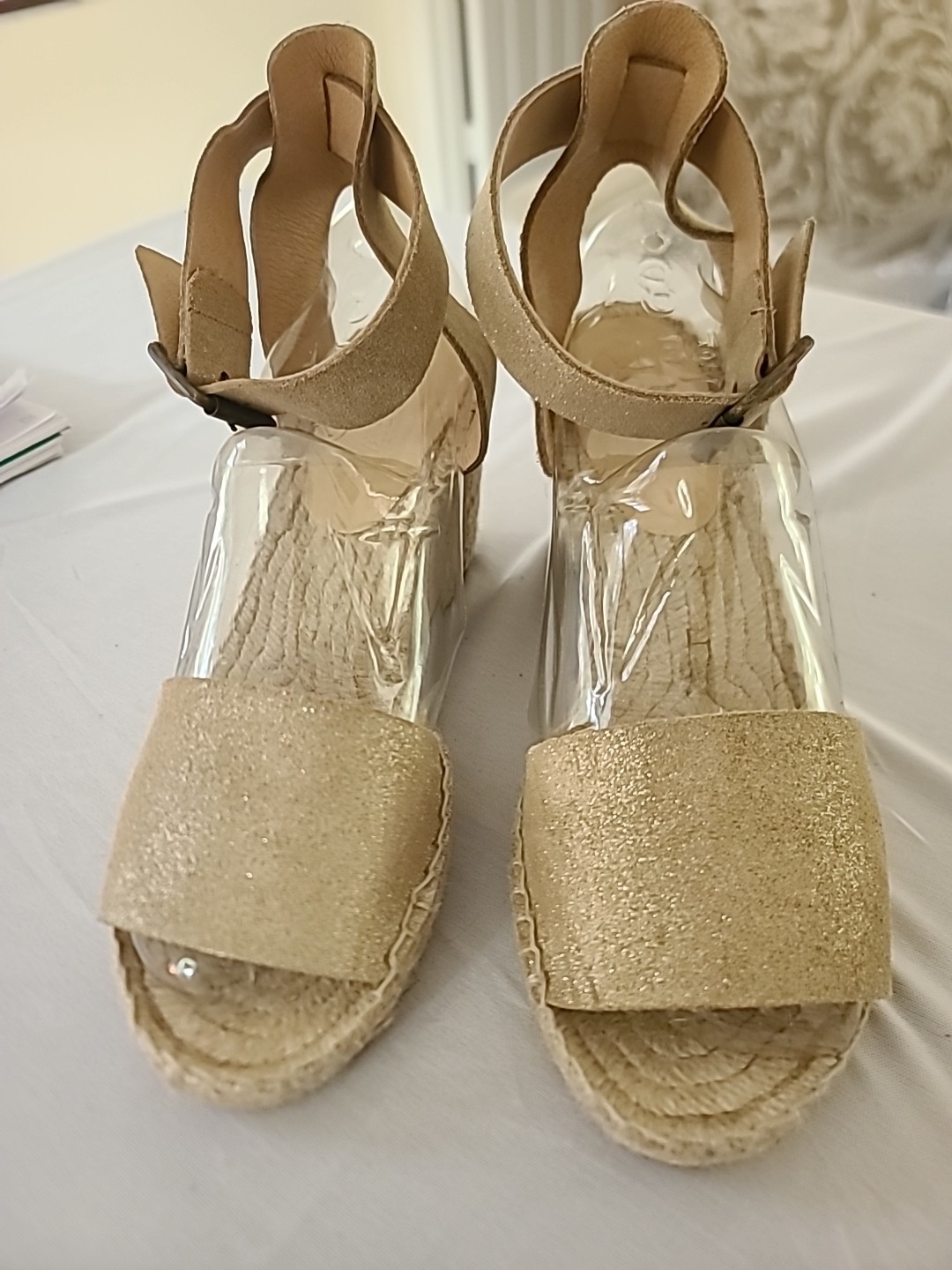 J. Crew Corsica Espadrille Wedge 3.5 In. Pale Gold Suede Mettalic 9 Spain