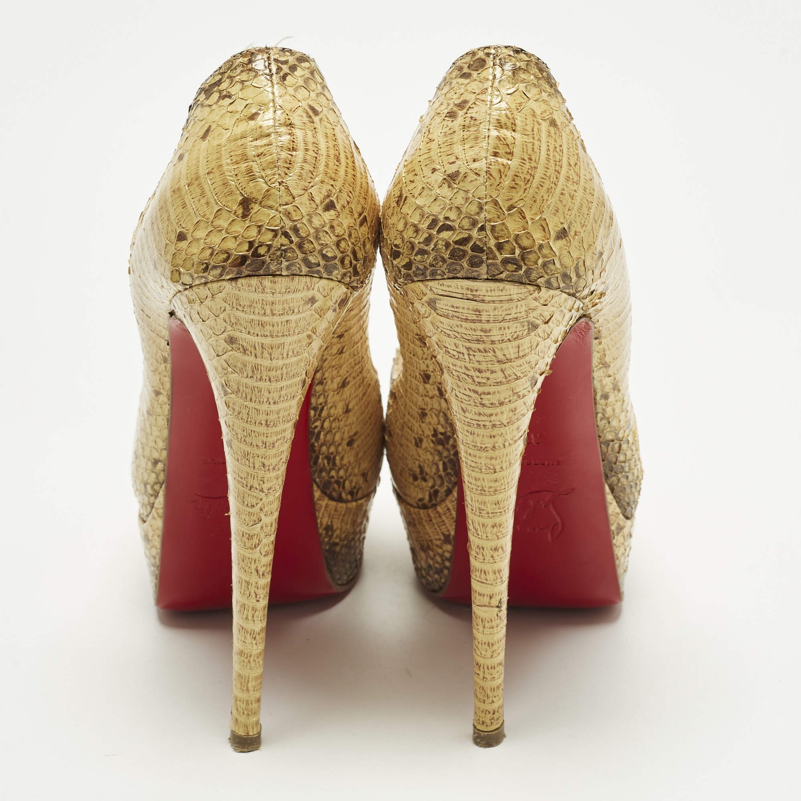 Christian Louboutin Lady Peep Size 37.5 Two Tone Python Leather Platform Pumps