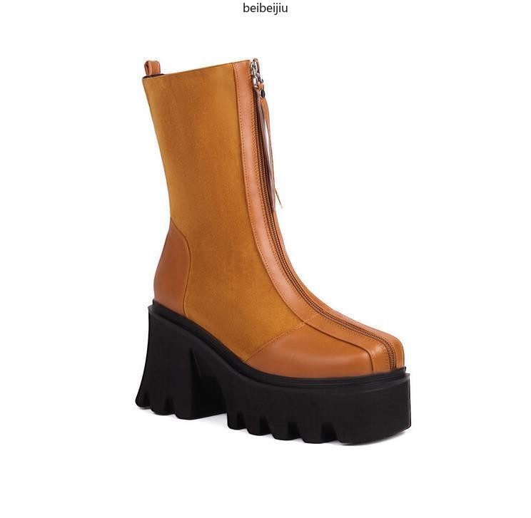 Women’s Platform Chelsea Abkle Boots High Block Shoes Thick Sole Motorcycle New