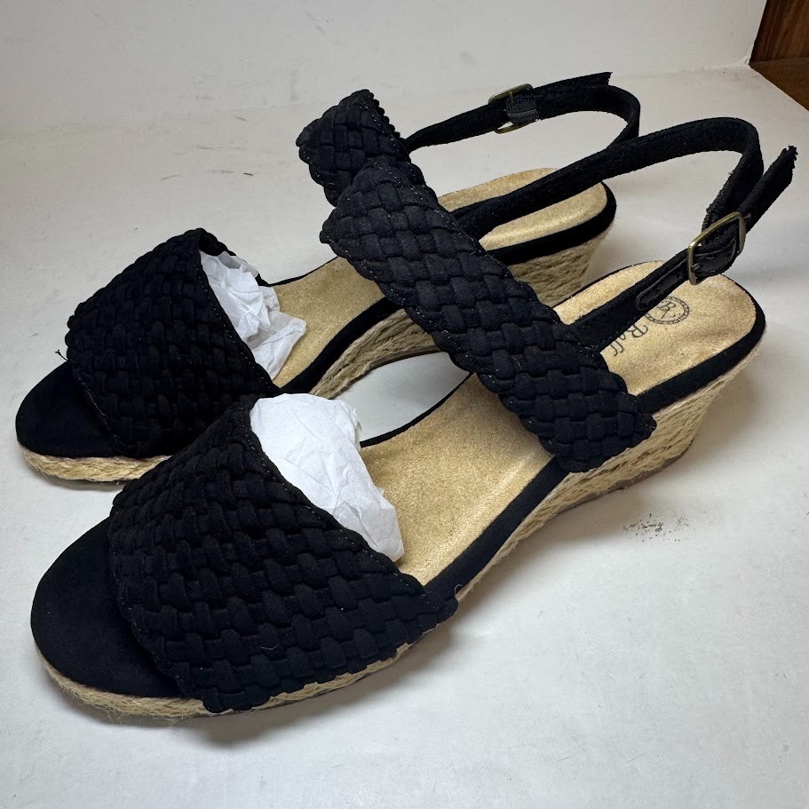 Bella Vita Womens 9 W Black Super Suede Mariella Wedge Heel Sandals NIB SN8