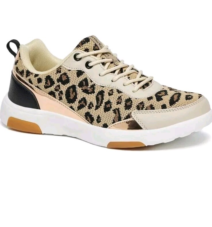 Ortho Comfoot Shoes Womens 5/ 5.5 Fashion Sneakers Cheetah Fabric Lace Up Walk