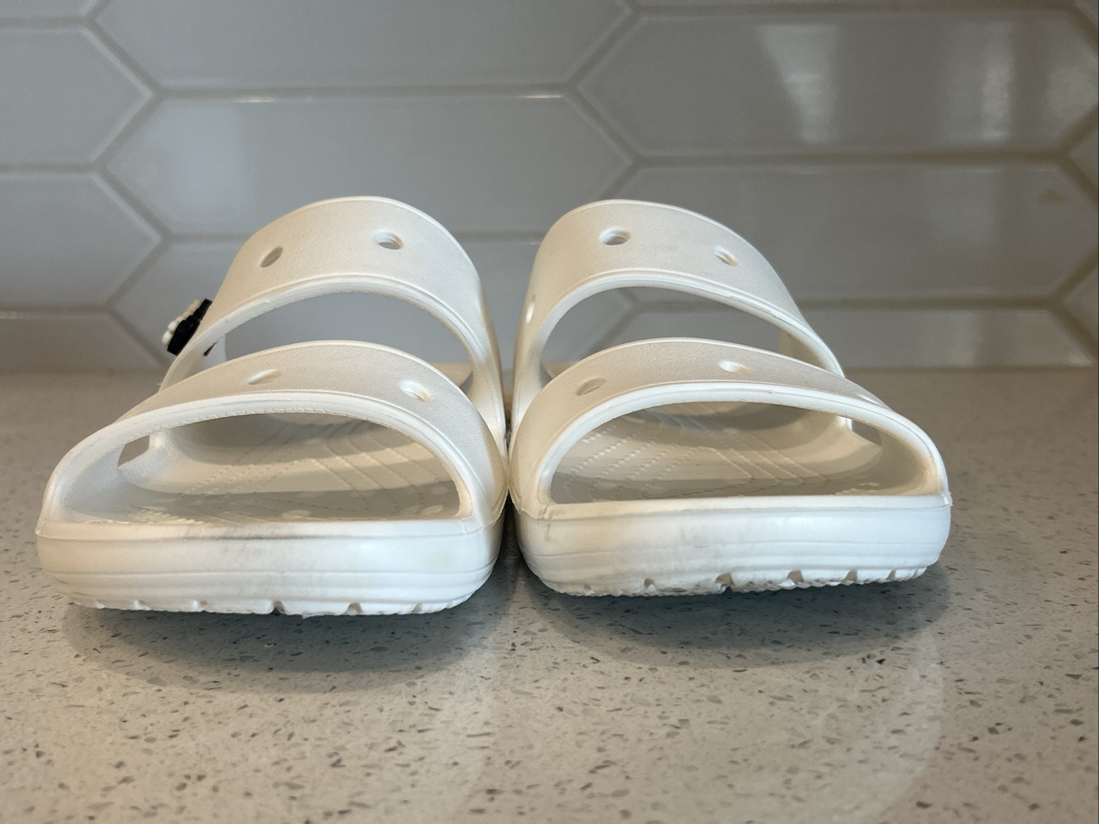 Crocs Classic Two Band Womens White Slip on Slides Sandals 206761 M 8 W 10