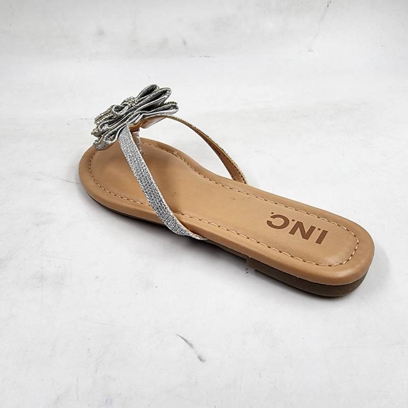 INC International Concepts Mabae Bow Flat Sandals Women’s 5.5M Silver Bling