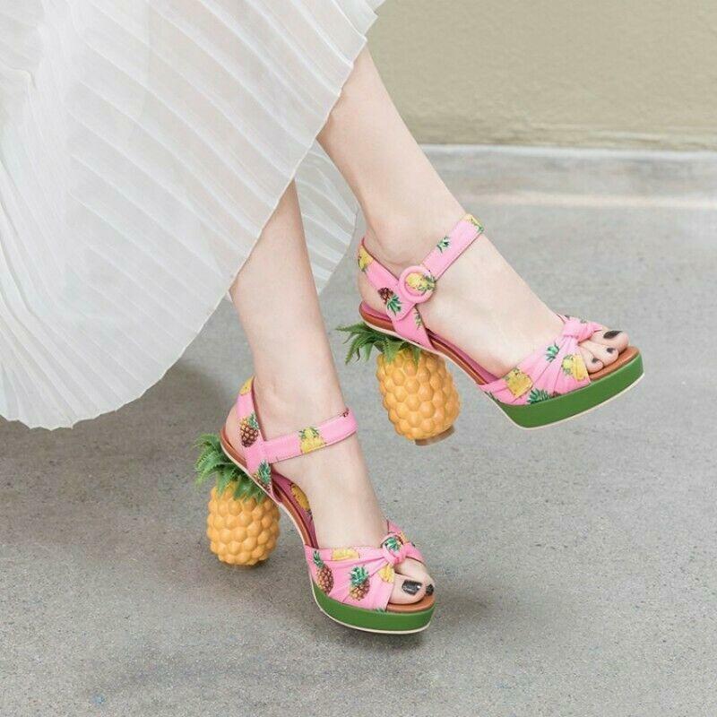 Women’s Sandals Print Pineapple High Heels Shoes Party Show Ball Gown Plus Size