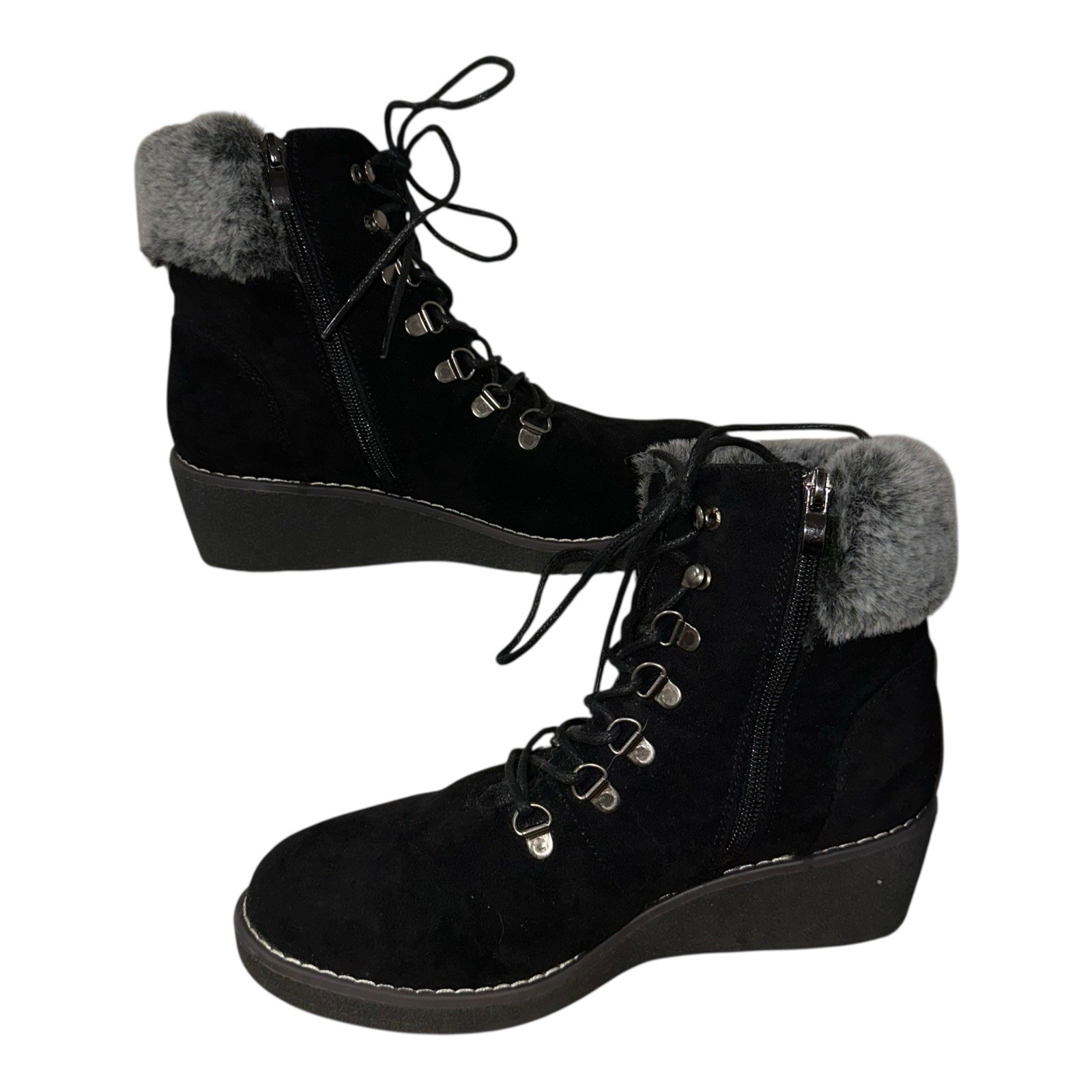 Boutique By Corkys Fox Bay Ankle Boots Womens 9 Black Faux Suede Wedge Heel