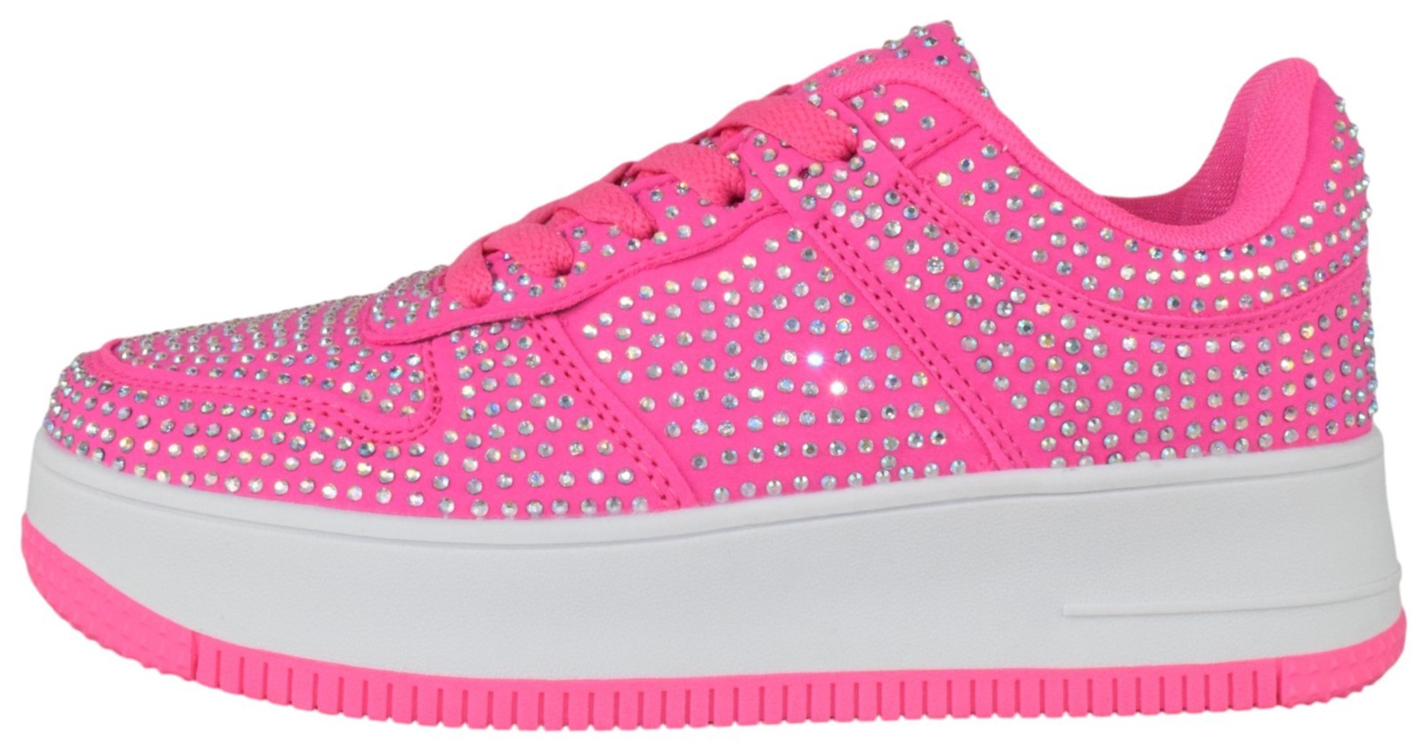 Berness Rhinestone Platform Women Sneakers Glitter Lace Up Tennis Eden Hot Pink