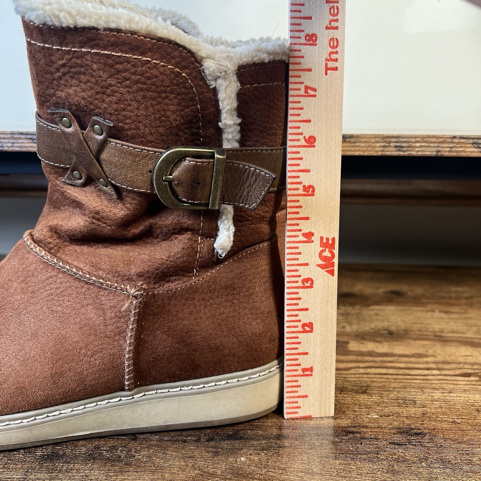 White Mountain Tabitha Brown Faux Leather Pull On with Buckle Shearling style 8