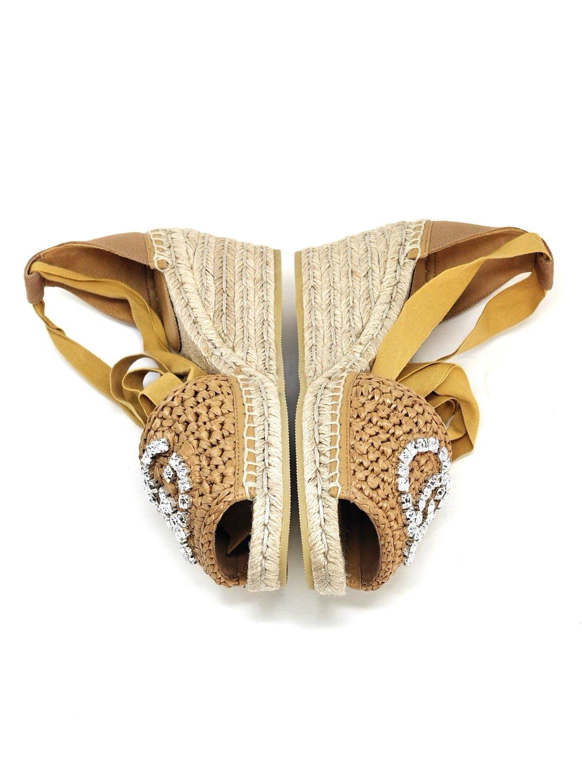 Gucci Marmont Double GG Espadrilles Platform Crystal Ribbon UK 4 US 7 37 17623E