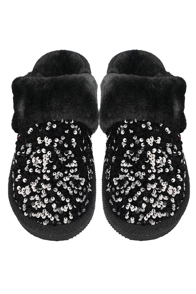 C.C Exclusive Women’s Solid Color Sequin Cuff Winter Indoor and Outdoor Slippers