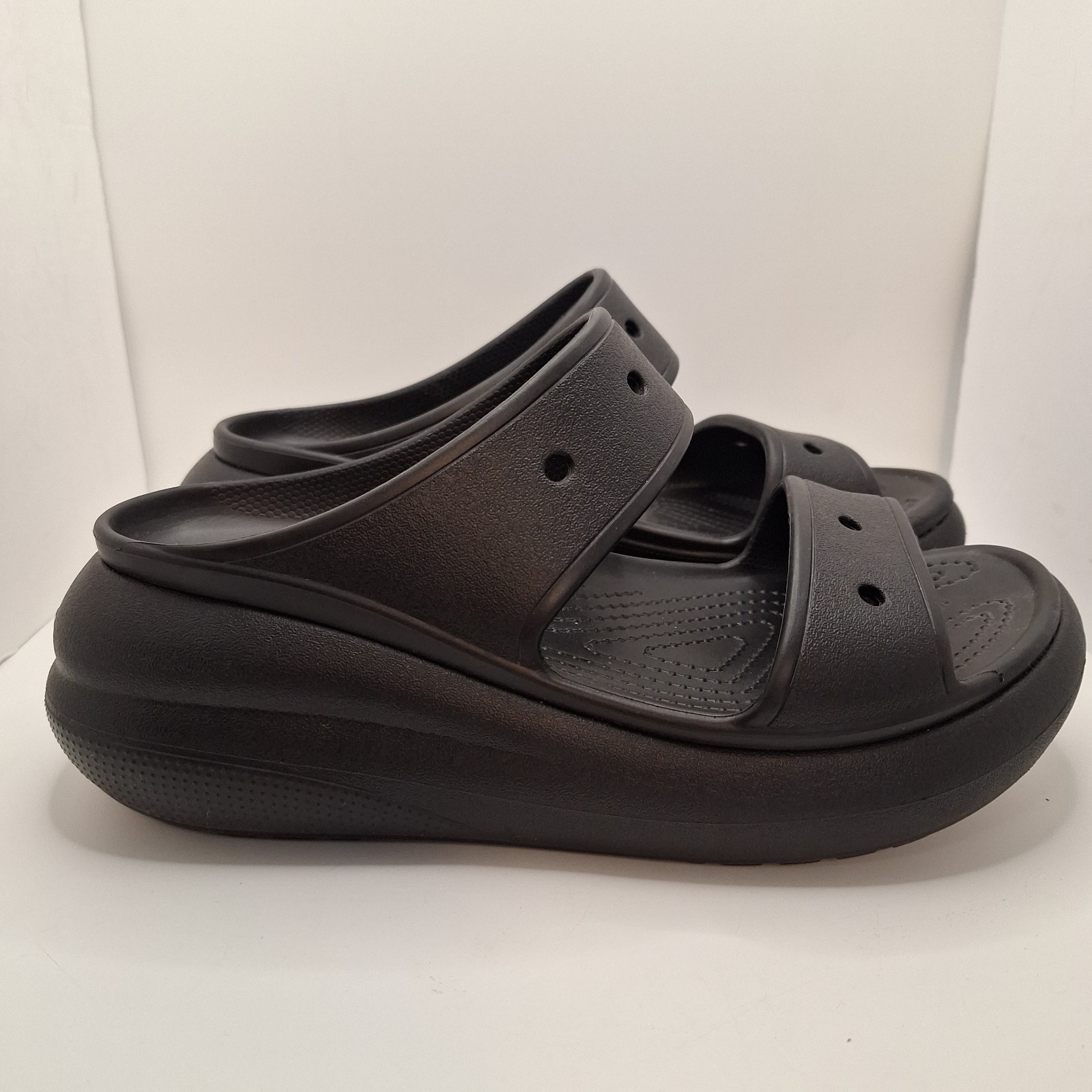 Crocs Crush Unisex Black Slip On M-7 W-9 Sandal Shoe Platform Comfort