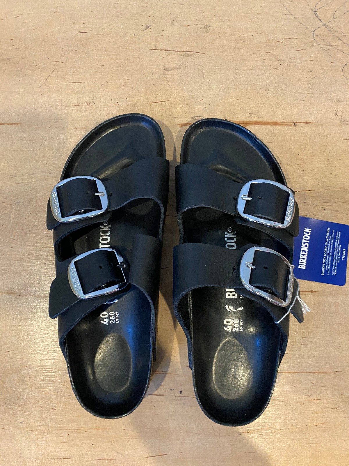 NWT Birkenstock Arizona Big Buckle Slide , Sz EU 40 / US 9 – 9.5 , Black Leather