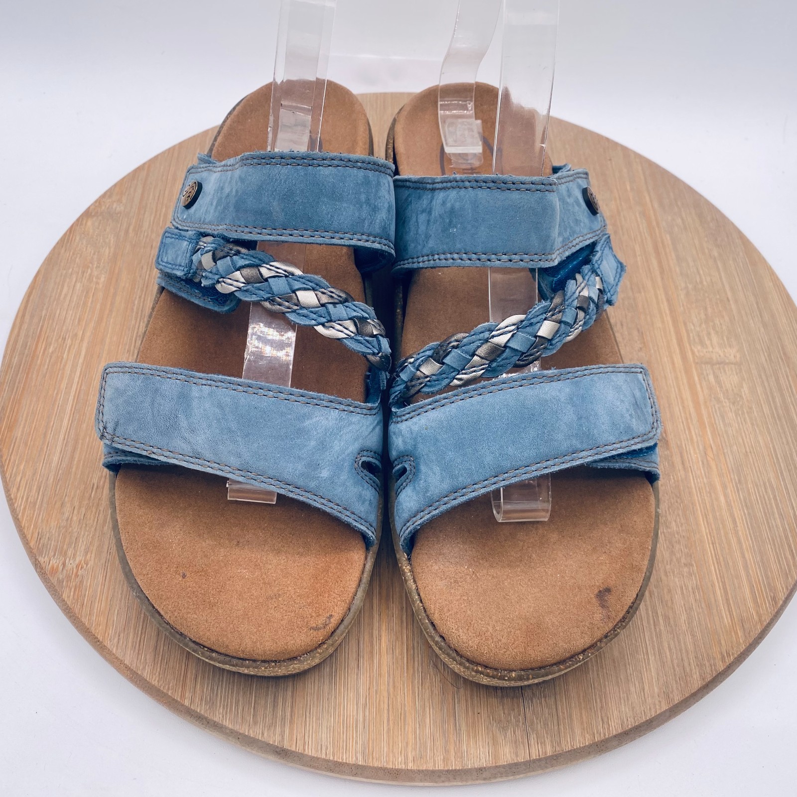Orthofeet Sandals Womens 9 Blue Leather Comfort Carrie Slides Peep